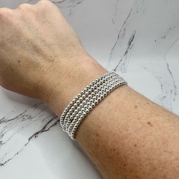 3mm Sterling Silver Handmade Stretch Beaded Bracelet - Picture 2 of 4